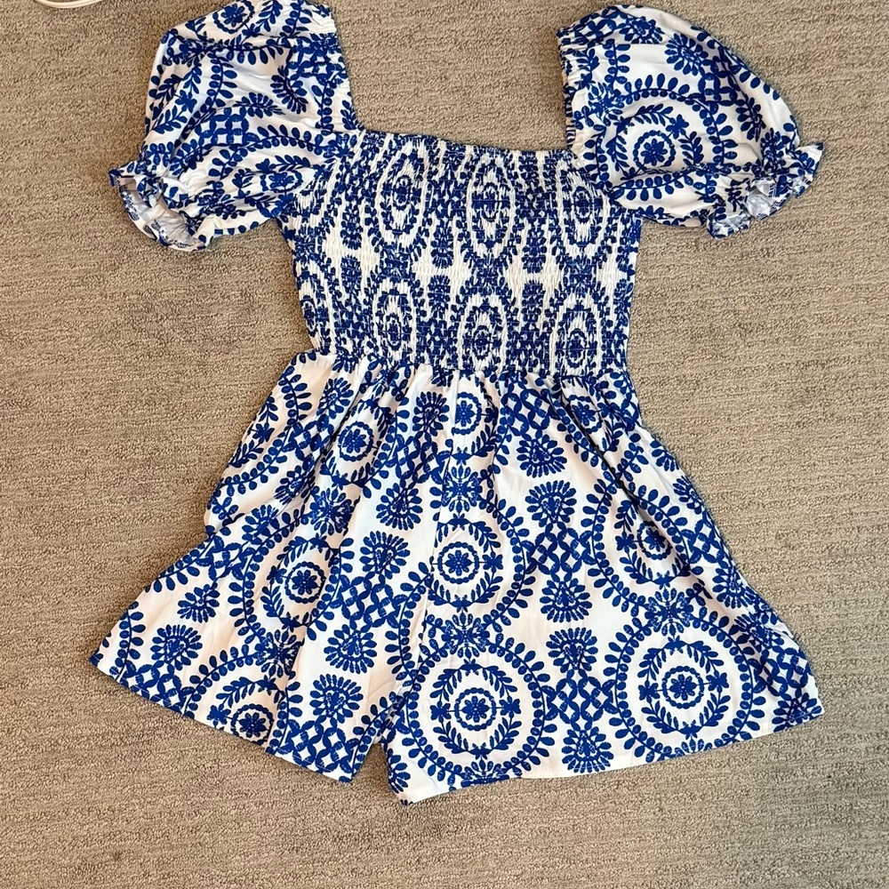 SHEIN Blue and White Patterned Dress